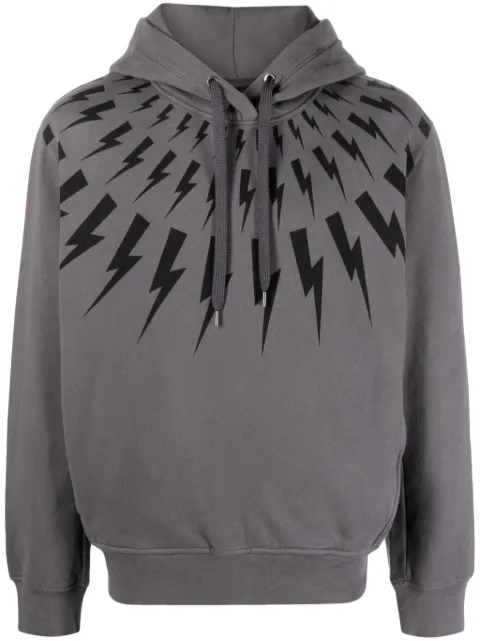 Neil Barrett Thunderbolt-print cotton hoodie Grey PBJS186V517S