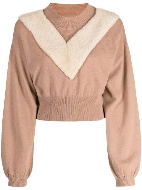 Izaak Azanei high-neck shearling-detail jumper Neutrals AW23LIN012