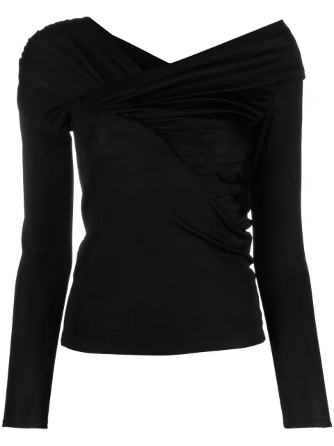 V:PM ATELIER ruched-detail asymmetric-neck top Black IS04B