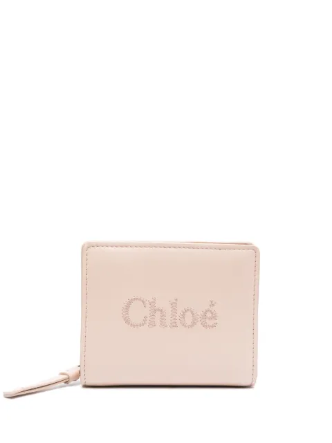 Chloé Sense logo-embroidered leather wallet Pink CHC23SP867I106J5