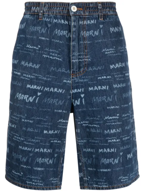 Marni logo-print denim shorts Blue PUJU0070A0USCV36