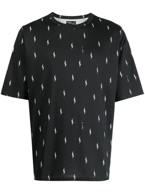 agnès b. thunder-print cotton T-shirt Black EBK1JIL6