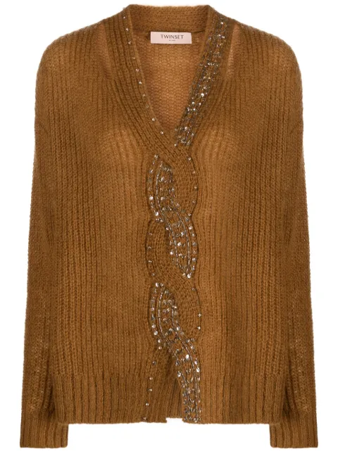 TWINSET rhinestone-embellished cut-out jumper Brown 232TT3390