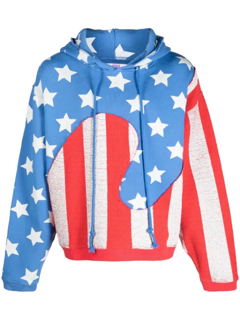 ERL flag-print cotton hoodie Blue ERL07T022