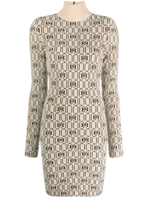 Elisabetta Franchi mongram-intarisa knitted minidress Neutrals AM32M37E2