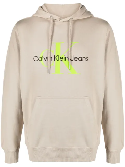 Calvin Klein Jeans logo-print cotton hoodie Neutrals J30J320805