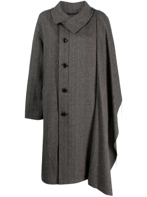 Y's herringbone-pattern asymmetric coat Grey YJC11110