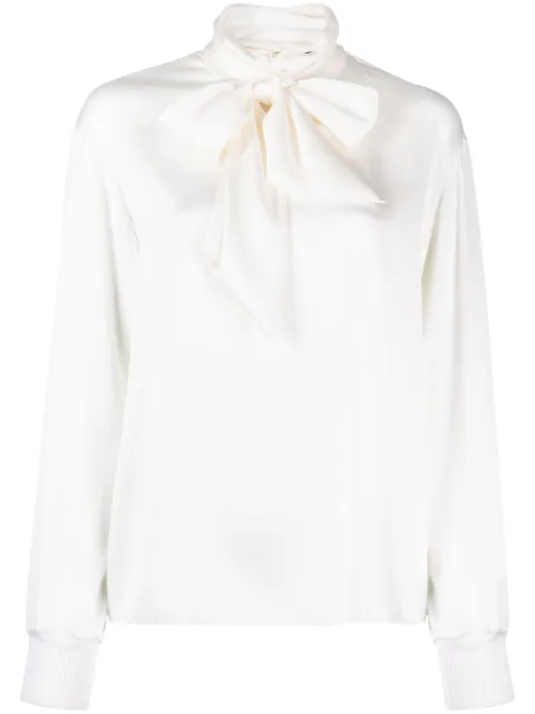 Ralph Lauren Collection pussy-bow satin-finish top White 290910965