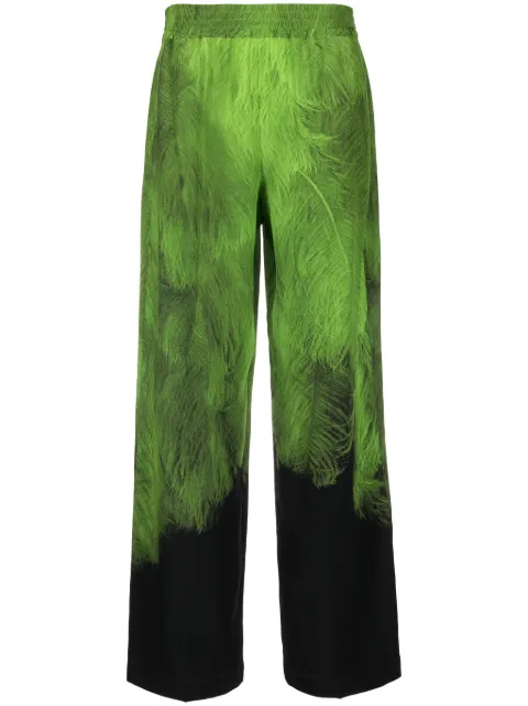 Victoria Beckham feather-print silk trousers Green 1423WTR005178B