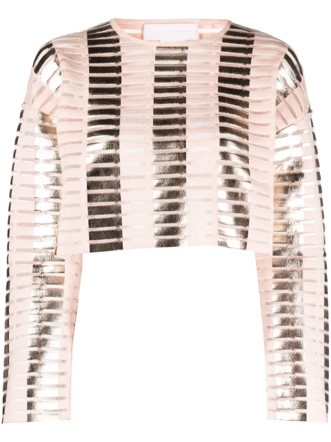 Genny foiled-finish striped cropped top Pink 75AAF859CMX09