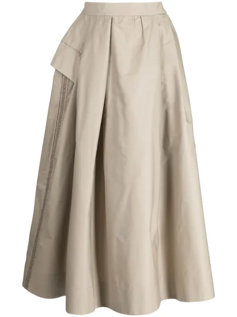 SHIATZY CHEN logo-embroidered asymmetric midi skirt Neutrals 633012