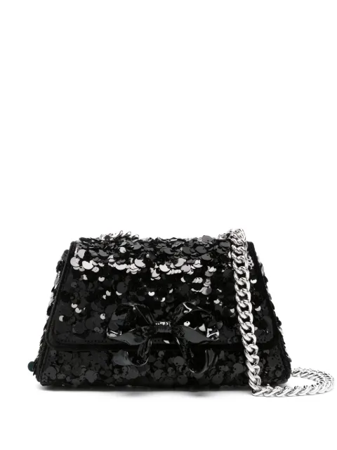 Self-Portrait mini Bow sequin-embellished bag Black AW23302B