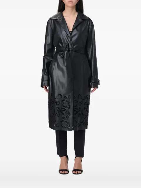 LIU JO floral appliqué belted coat Black CA4027E0624