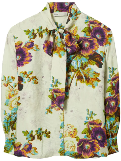 Tory Burch floral-pattern pussy-bow blouse Green 155562