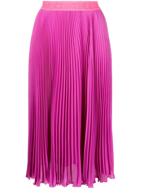 Versace Jeans Couture pleated logo-waistband midi skirt Purple 75HAE808N0229