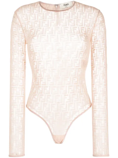 FENDI monogram-jacquard mesh bodysuit Neutrals FXF630AJYL
