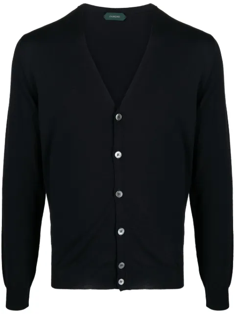 Zanone plunging V-neck fine-knit cardigan Blue 811937Z0290