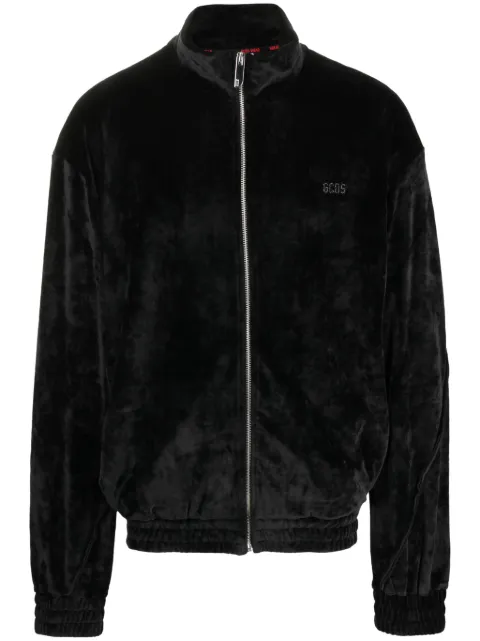 GCDS logo-embroidered velvet bomber jacket Black FW23M220664