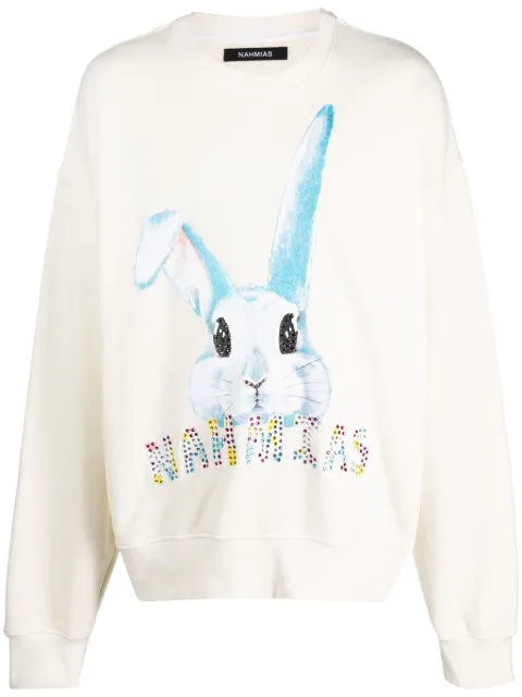 Nahmias rhinestone-embellished logo-print cotton sweatshirt Neutrals JSY2CN4G15