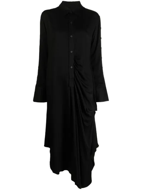 Yohji Yamamoto long-sleeve draped midi shirt dress Black FJD602021BLK