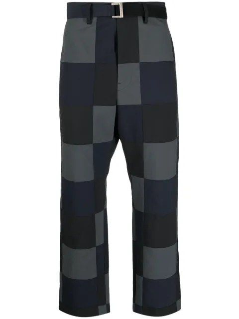 sacai checkerboard-print cotton chino trousers Black 2303218M