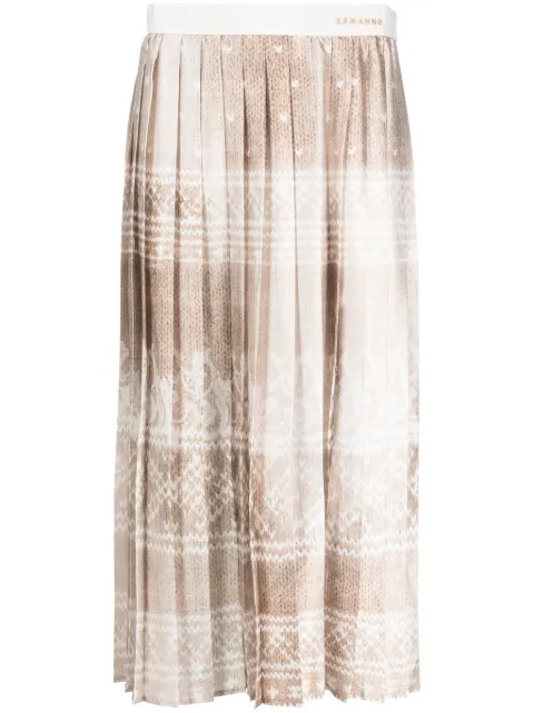 ERMANNO FIRENZE graphic-pattern pleated midi skirt Neutrals D43EO008EB0