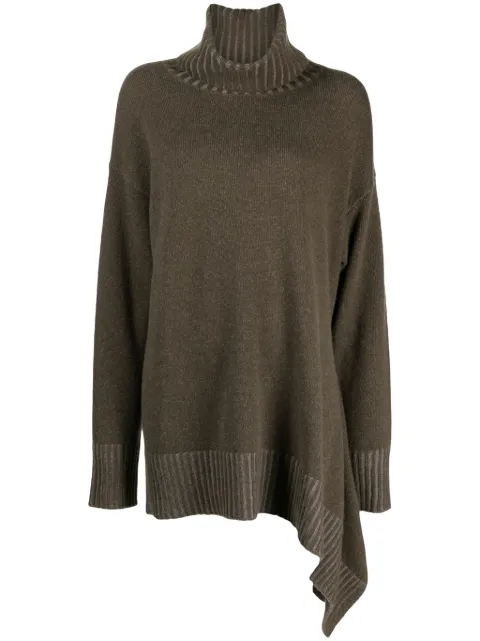 Ziggy Chen roll-neck asymmetric wool jumper Green 0W2332001