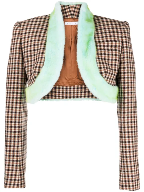 AREA faux-fur trim cropped jacket Brown 2304J25234
