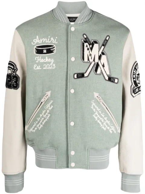 AMIRI logo-appliqué varsity jacket Green AW23MOS117