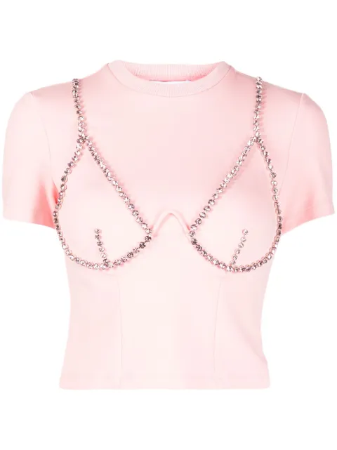 AREA crystal-embellished cup-chain T-shirt Pink 2304T15184
