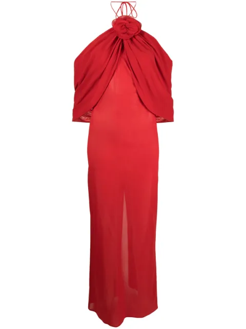 Magda Butrym flower-appliqué silk-blend dress Red 198424