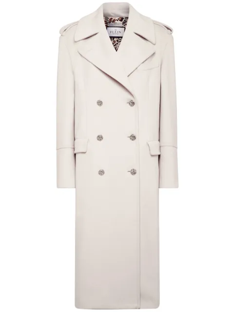 Philipp Plein Skull crystal-embellished double-breasted coat Neutrals AACCWRA0623PTE076N