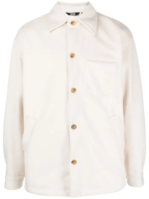 GCDS logo-embroidered overshirt White FW23M230481