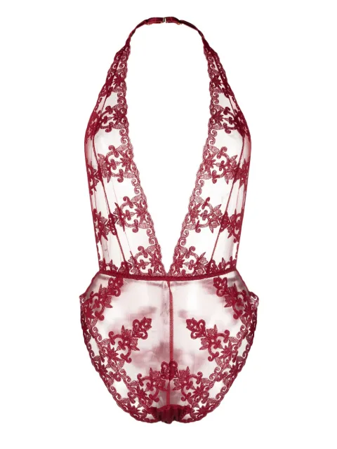 Fleur Of England Gisele floral-embroidered halterneck body Red GISELEBODY