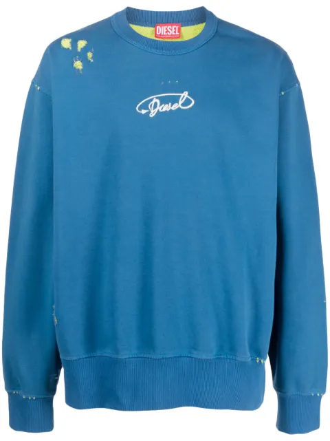 Diesel logo-embroidered ripped cotton sweatshirt Blue A104640KHAQ