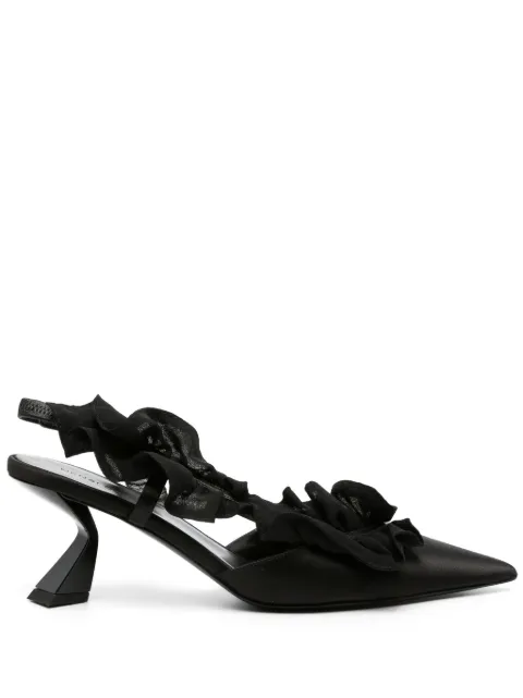 Nensi Dojaka ruffle-detailed satin slingbacks Black ND23FWSC41040A18040