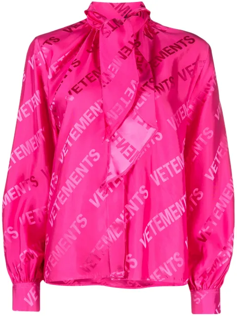 VETEMENTS logo-jacquard tie-neck shirt Pink WE54SH100H