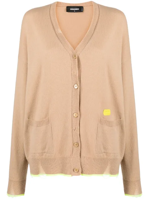 DSQUARED2 distressed contrast-trim cardigan Brown S75HA1226S18326