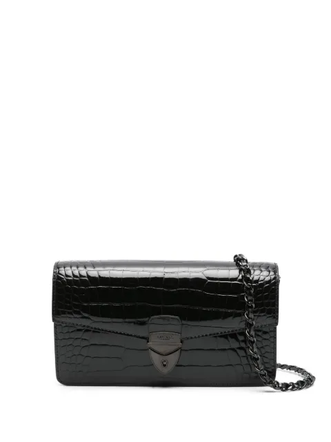 Aspinal Of London Mayfair logo-lettering patent-leather clutch bag Black 042279831980000
