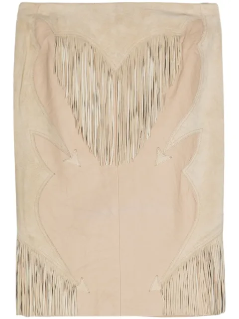 Versace Pre-Owned 2000s fringe-detail panelled skirt Neutrals VER600GRT