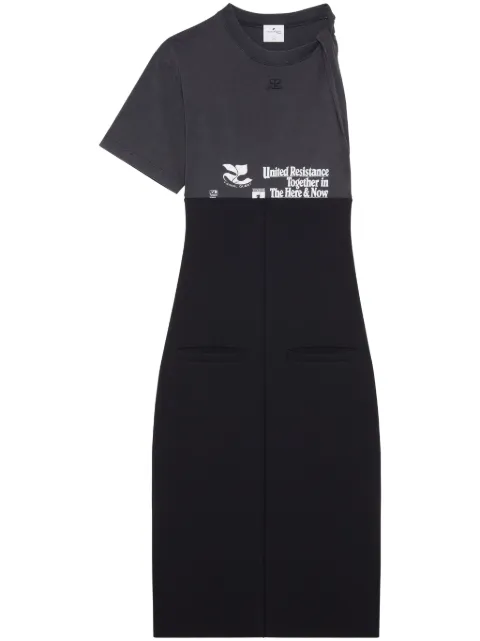Courrèges logo-print panelled midi dress Black 323CRO247VI0040