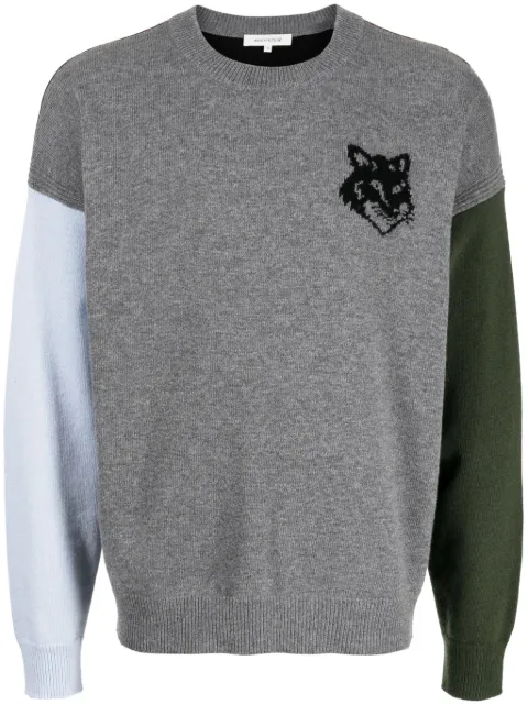 Maison Kitsuné intarsia-knit logo wool jumper Grey LM00809KT1063
