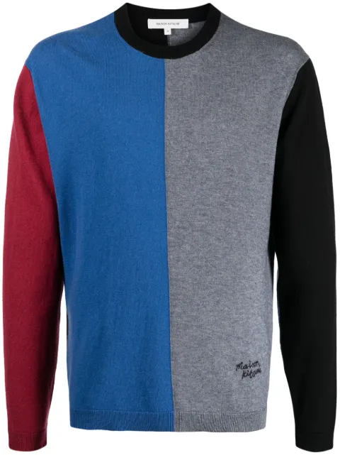 Maison Kitsuné colour-block knitted jumper Blue LM00801KT1085