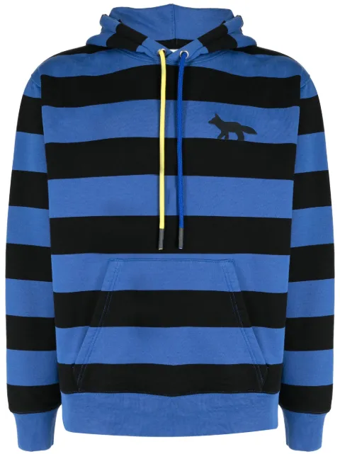 Maison Kitsuné stripe-pattern jersey hoodie Blue KM00321KM0020