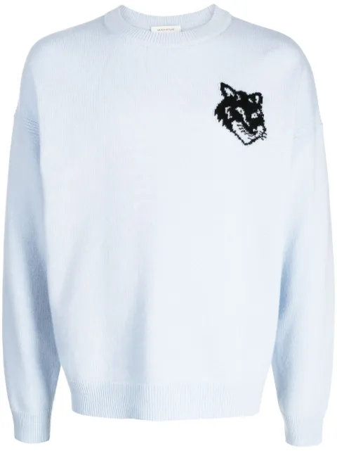 Maison Kitsuné intarsia-knit logo wool jumper Blue LM00819KT1063P