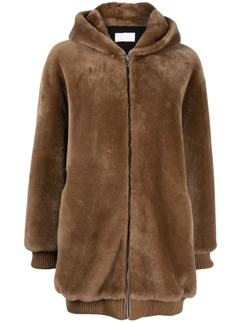 Yves Salomon zip-up hooded oversized coat Brown 24W24WMM61280ME