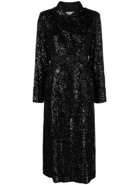 Self-Portrait sequined embellishment coat Black AW23048CB