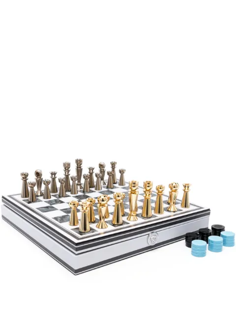 Versace Barocco-print wood chess set (41cm x 41cm) White 10128981A08851