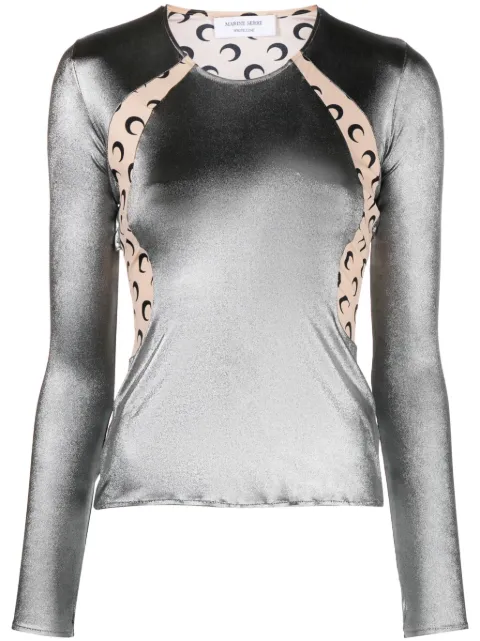 Marine Serre Crescent Moon-panelled jersey top Silver WTO386RJER0015MT10
