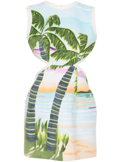 Marine Serre beach print-jacquard mini dress Green WDR219UWOV0021MU00